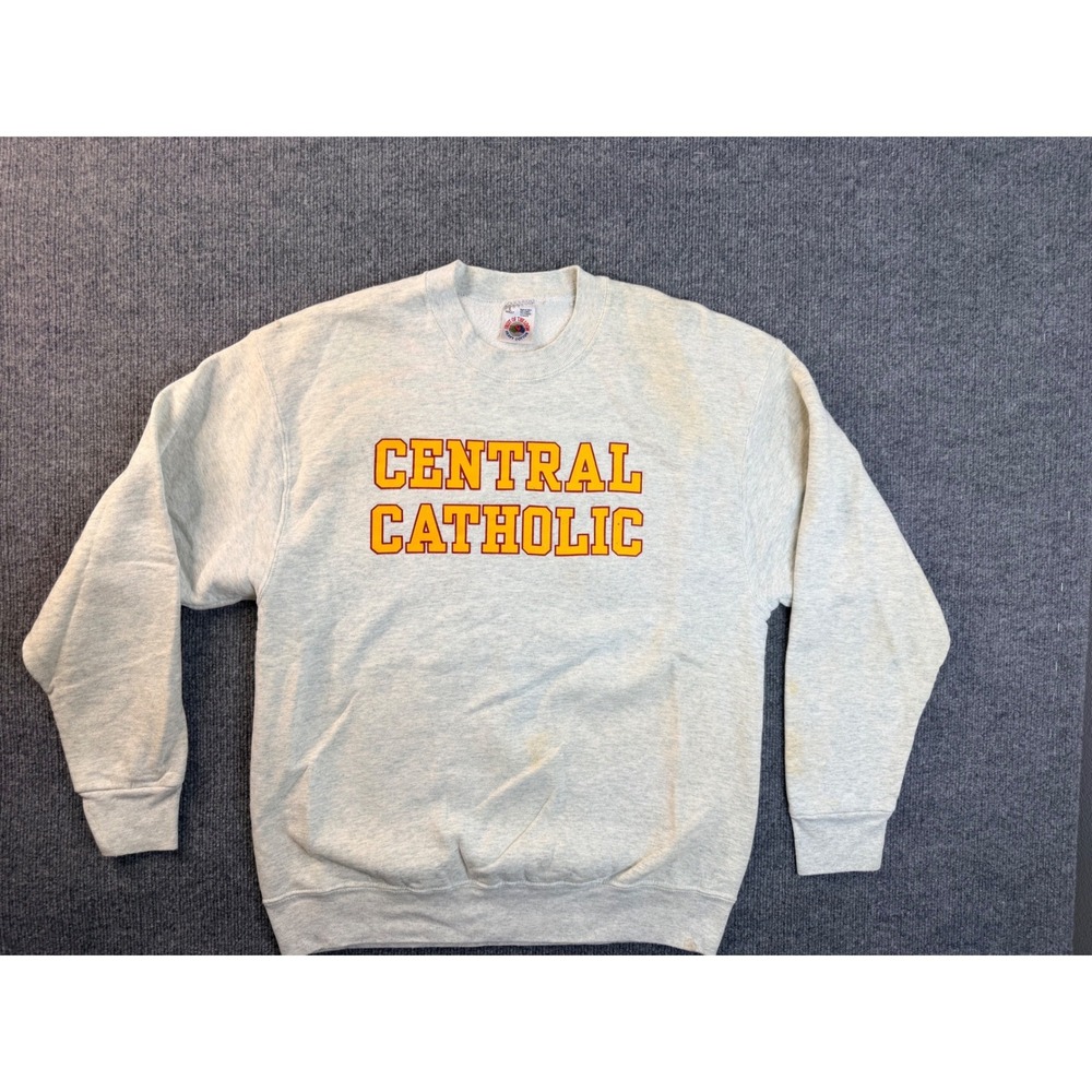 Vintage Fruit of the Loom Central Catholic Sweatshirt L Gray Cotton USA Made Y2K